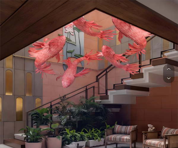 Koi Ascension Pendant - Custom Chinese Style Restaurant Chandelier