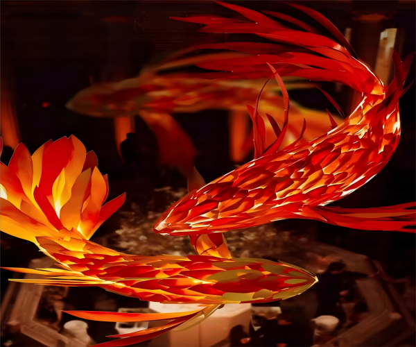 Koi Ascension Pendant - Custom Chinese Style Restaurant Chandelier
